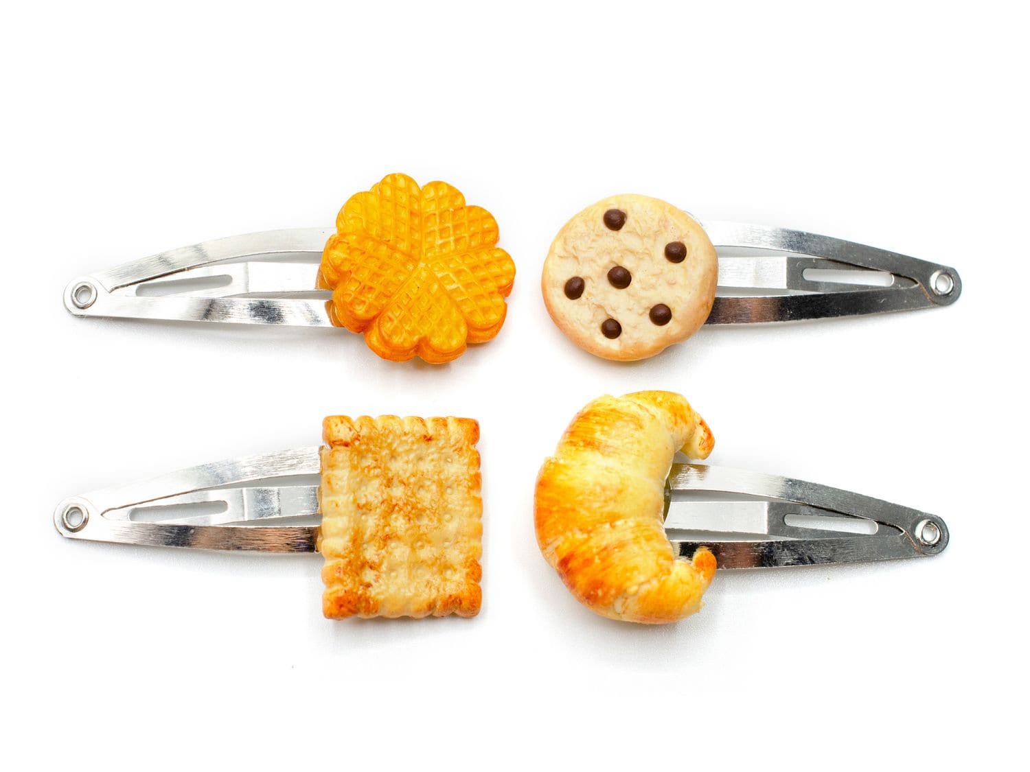 4Er Set Backware Haarspangen Miniblings Bäcker Croissant Waffel Keks Cookie von Miniblings