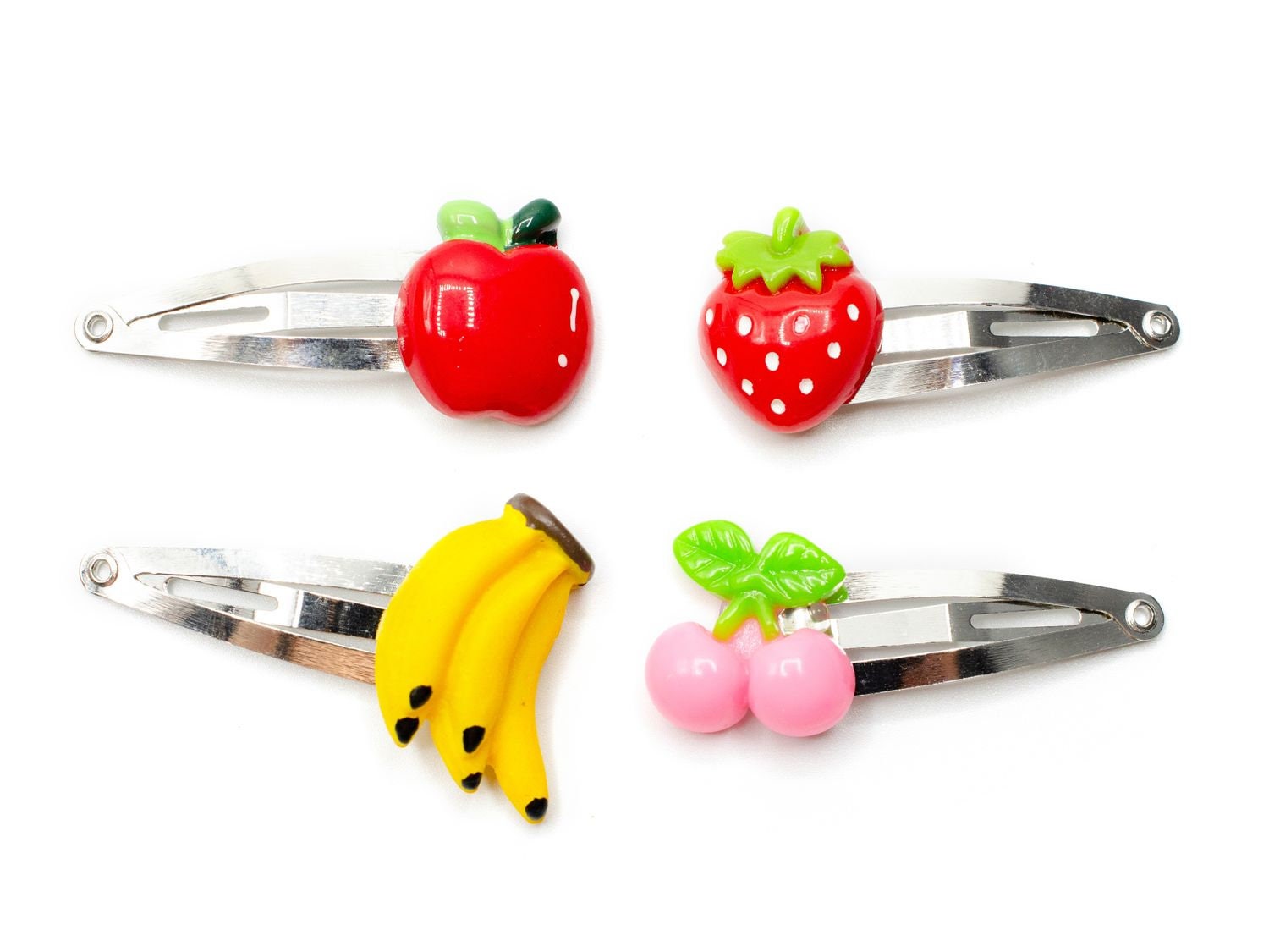 4Er Set Obst Haarspangen Miniblings Haarspange Banane Erdbeere Apfel Kirsche von Miniblings