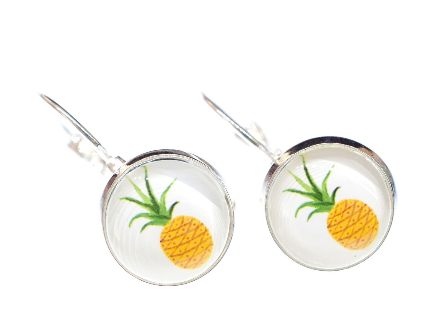 Ananas Ohrringe Miniblings Hänger Obst Sommer Ferien Urlaub Cabochon Versilbert von Miniblings