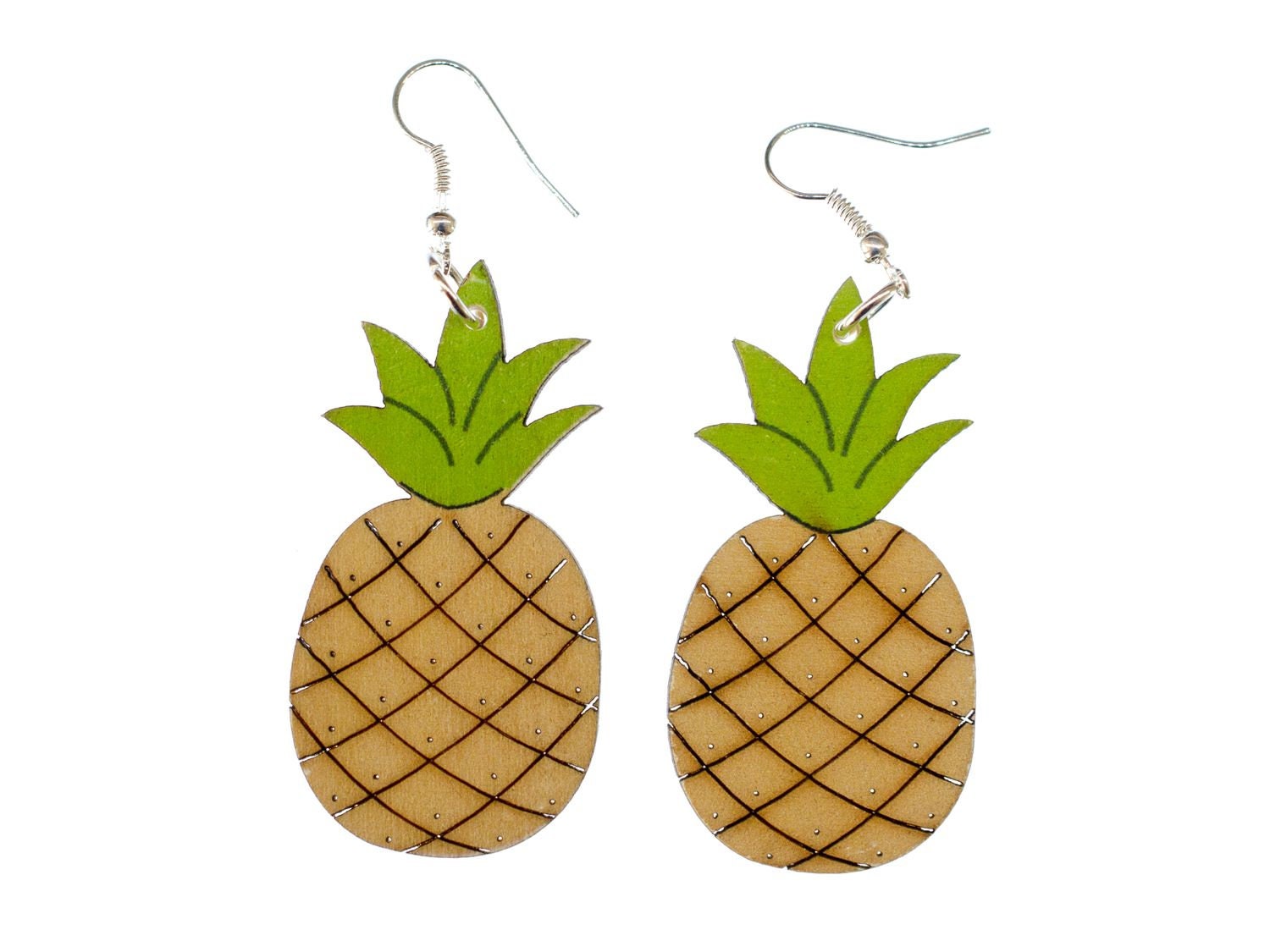 Ananas Ohrringe Miniblings Hänger Sommer Frucht Obst Urlaub Holz Grün von Miniblings