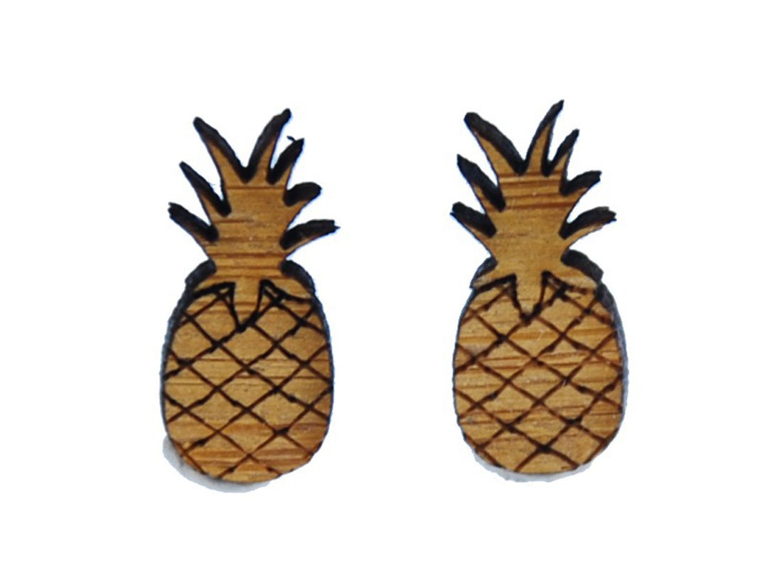 Ananas Ohrstecker Miniblings Ohrringe Pineapple Obst Holz Gefräst Braun von Miniblings