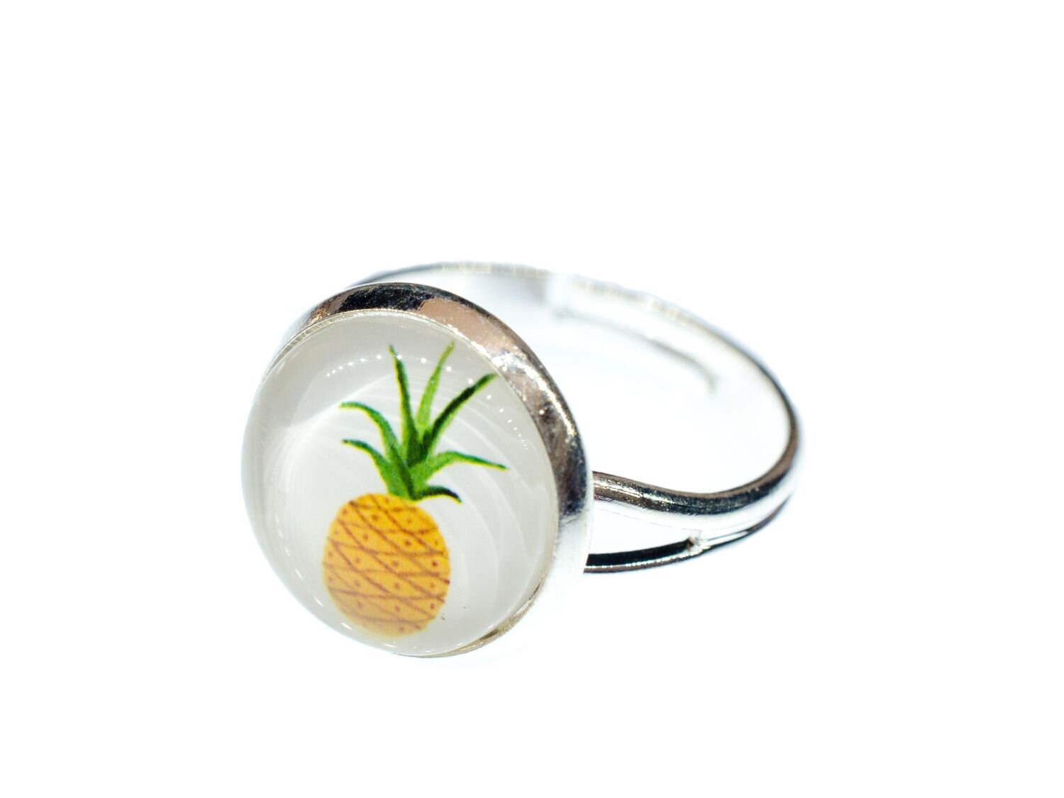 Ananas Ring Cabochon Miniblings Früchte Frucht Obst Sommer Silber Schlicht von Miniblings