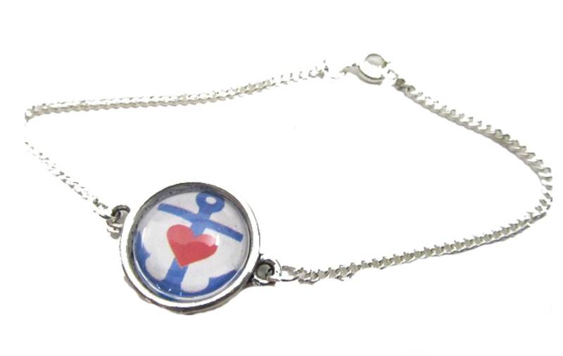 Anker Armband Cabochon Motiv Hinter Glas Miniblings Bootsanker Und Herz 18cm von Miniblings
