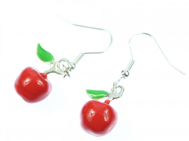 Apfel Ohrringe Miniblings Hänger Frucht Früchte Äpfel Apple Obst Emaille Rot 3D von Miniblings