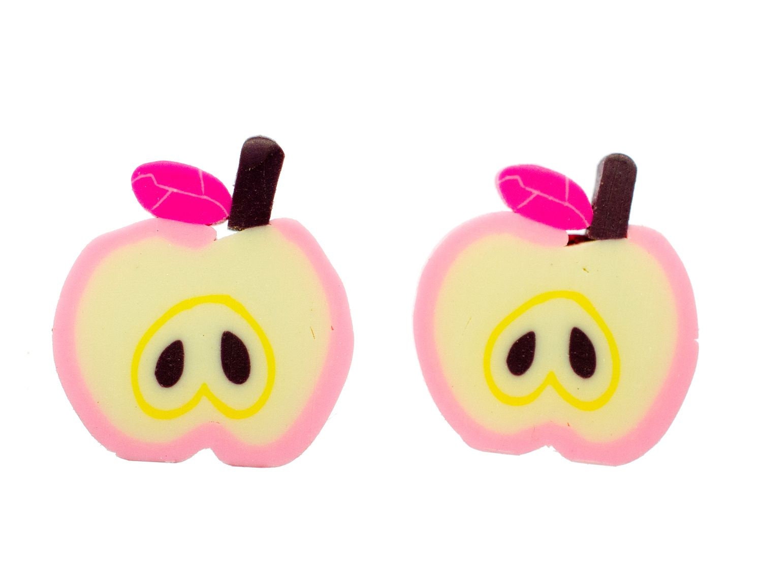 Apfel Ohrstecker Miniblings Stecker Ohrringe Frucht Früchte Apple Obst Rosa Weiß von Miniblings