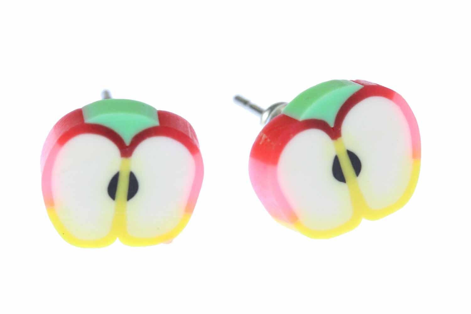 Apfel Ohrstecker Miniblings Stecker Ohrringe Frucht Früchte Apple Obst Rot Gelb von Miniblings