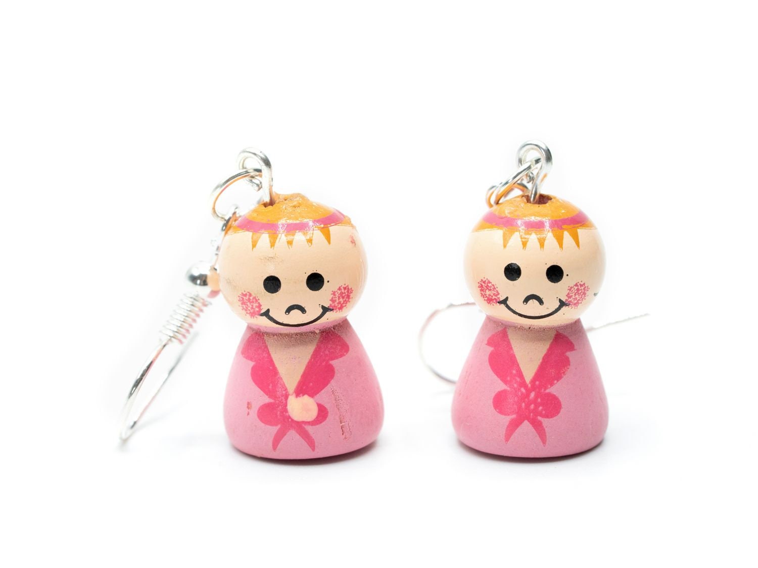 Baby Mädchen Glückspüppchen Ohrringe Miniblings Hänger Geburt Püppchen Holz Rosa von Miniblings