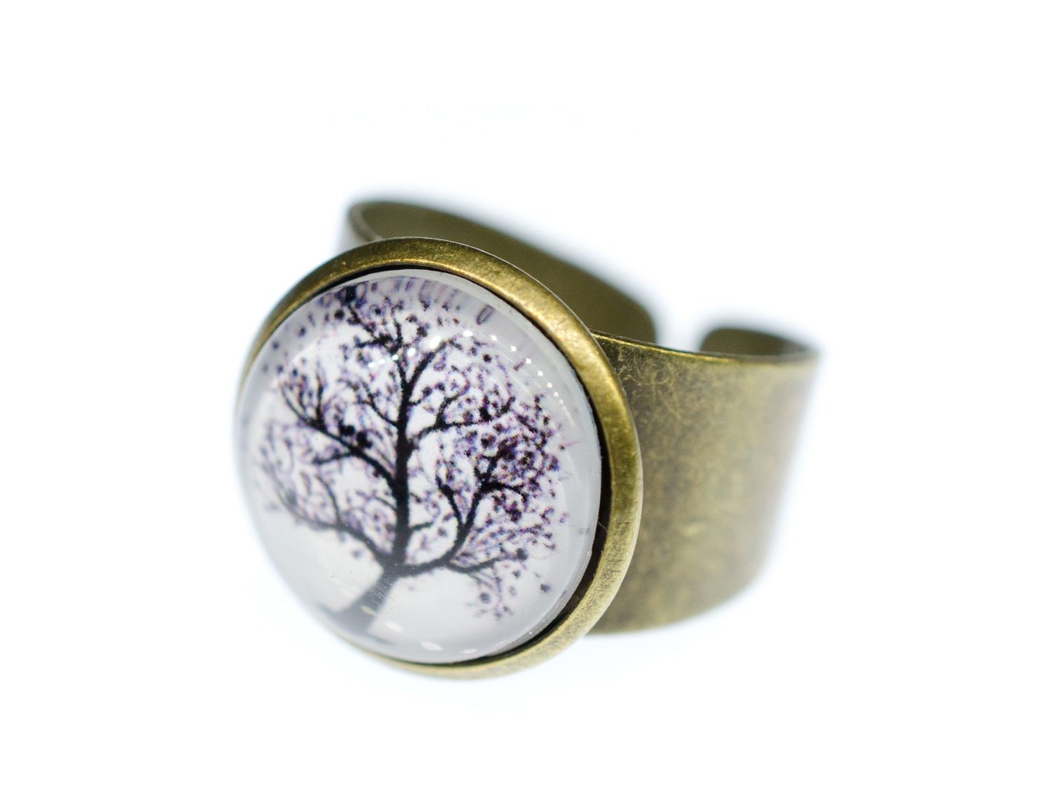 Baum Ring Miniblings Cabochon Bronze Glas Metall 14mm Natur Wald Bäume Pflanze von Miniblings