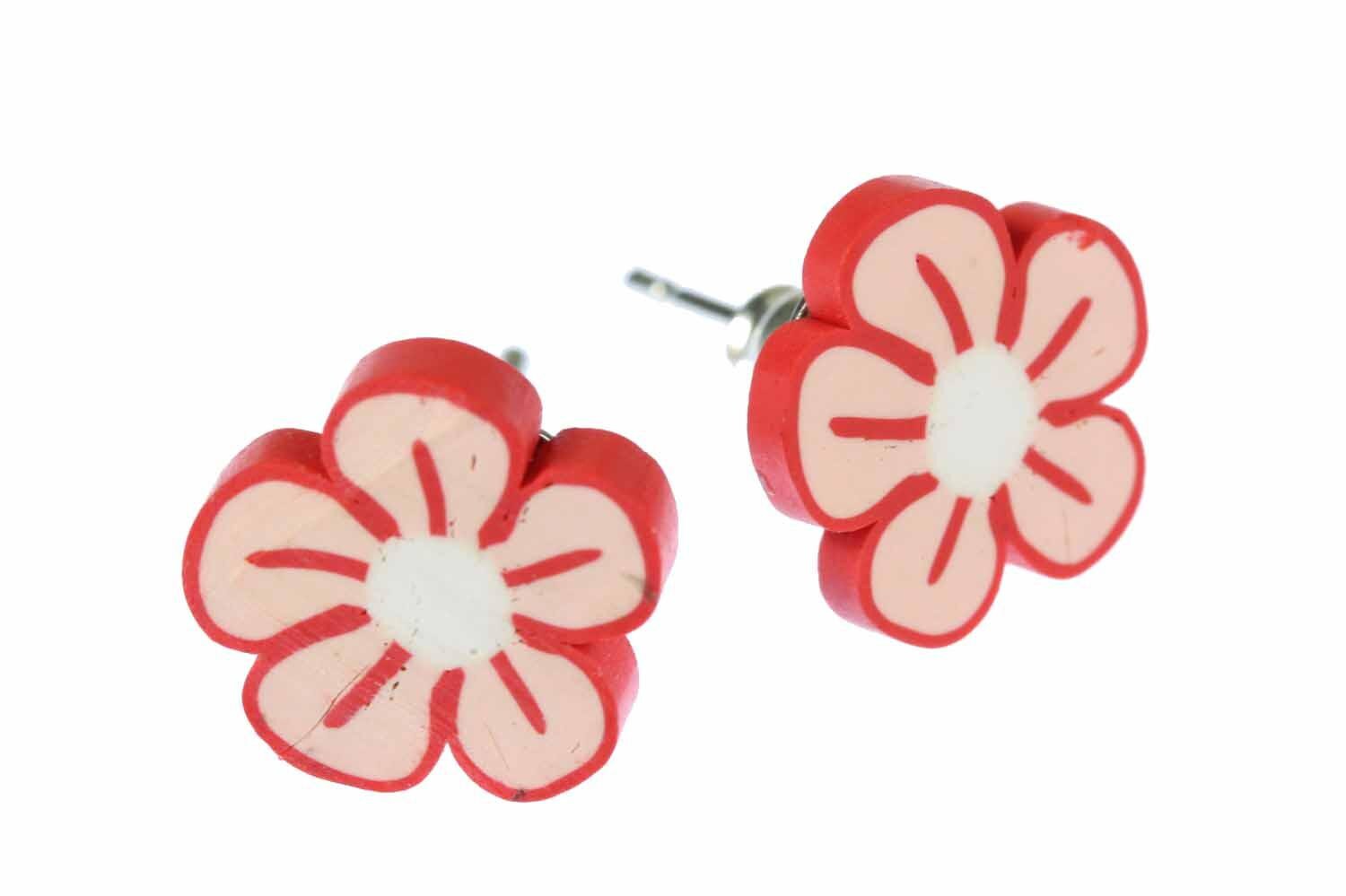 Blume Ohrstecker Miniblings Stecker Ohrringe Blumen Blüte Frühling Rot Rosa 1cm von Miniblings