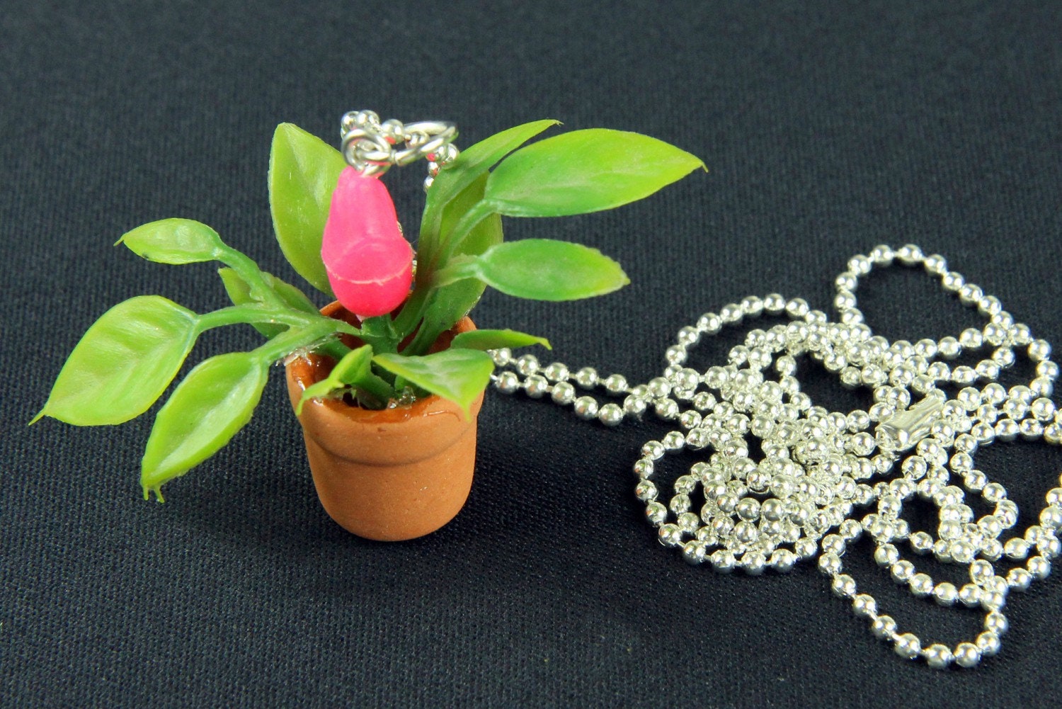 Blumentopf Topfpflanze Kette Halskette Miniblings 80cm Blume Pflanze 3D Pink von Miniblings