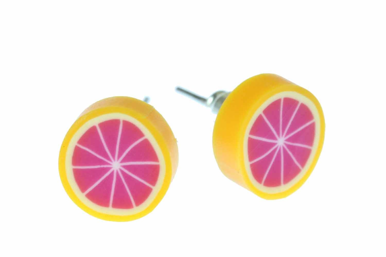 Blutorange Grapefruit Ohrstecker Miniblings Stecker Ohrringe Frucht Pink Orange von Miniblings