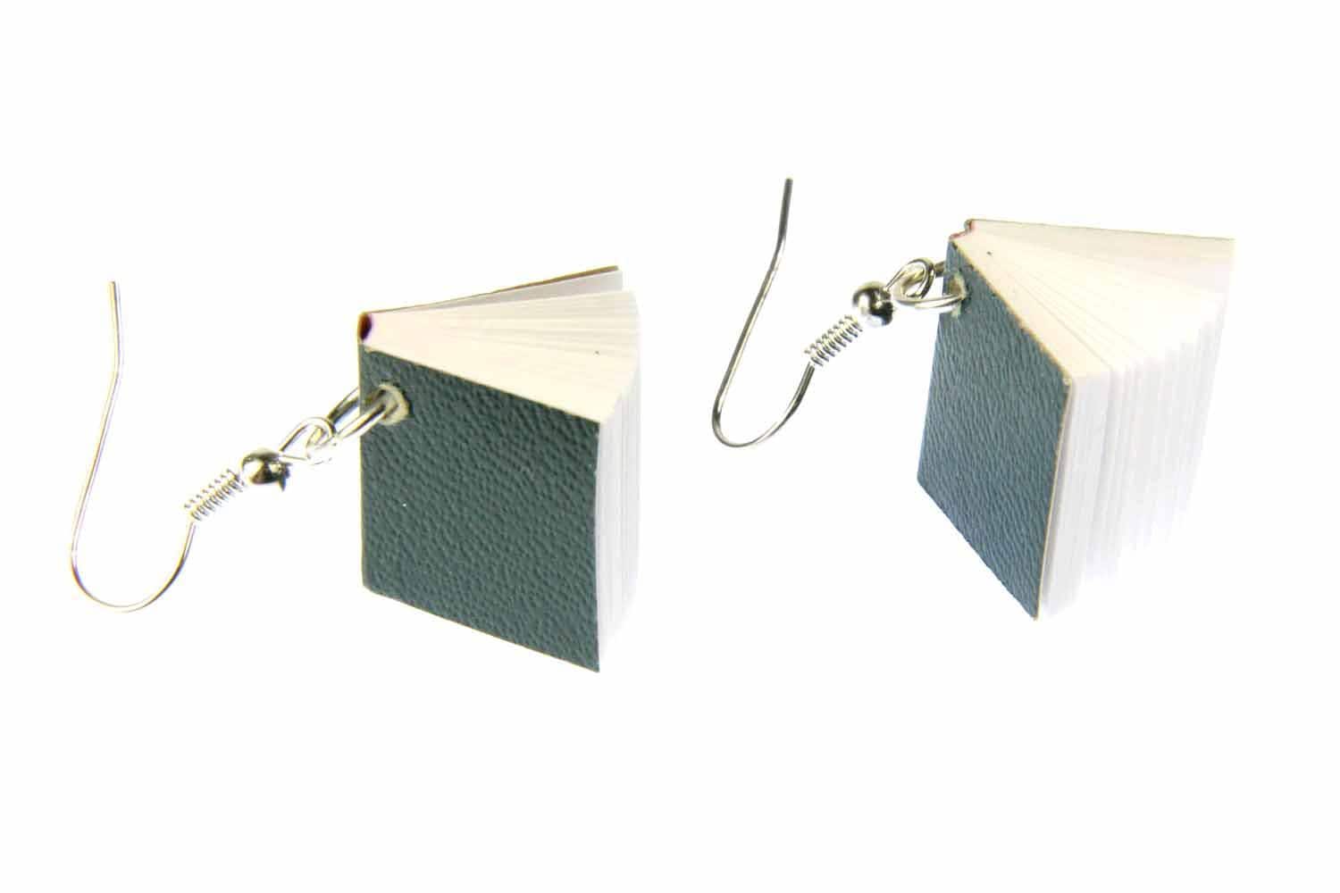 Buch Ohrringe Miniblings Hänger Bücher Buchohrringe Leseratte Seiten Book Grün von Miniblings