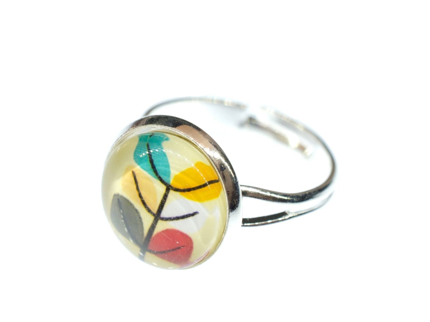 Bunte Blätter Ring Cabochon Miniblings Silber Herbst Natur Pflanze Blatt Schlicht von Miniblings