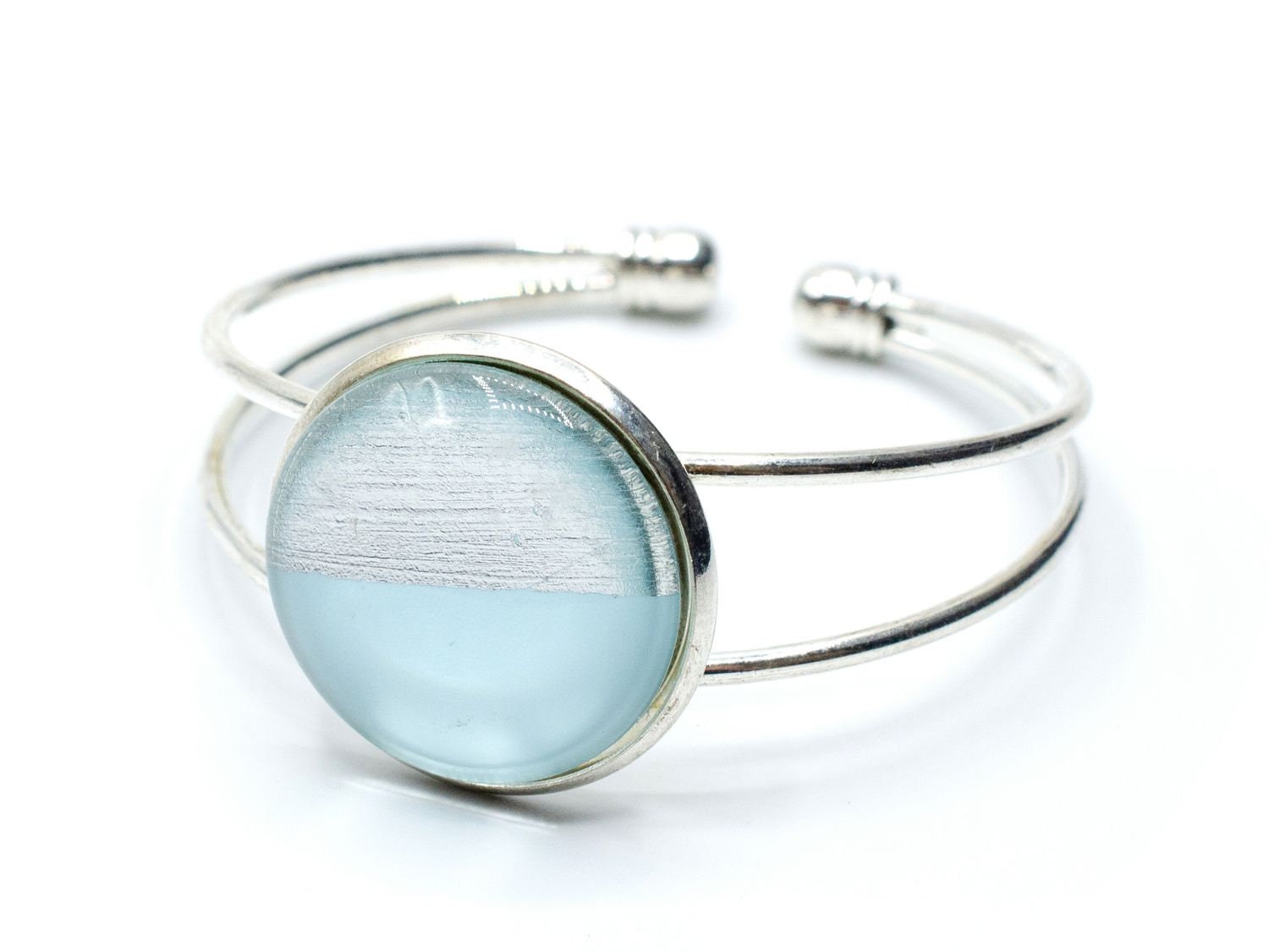 Cabochon Himmel Armreif Miniblings Armband Wasser Horizont Silber Türkis Blau von Miniblings