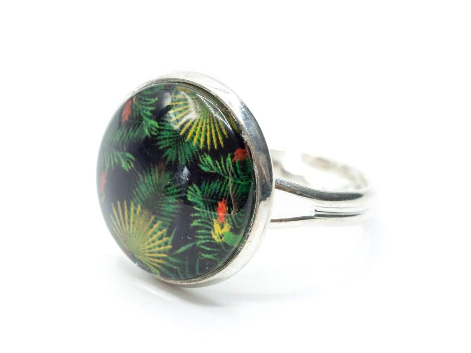 Cabochon Urwald Ring Miniblings Fingerring Regenwald Muster Blätter Pflanzen von Miniblings