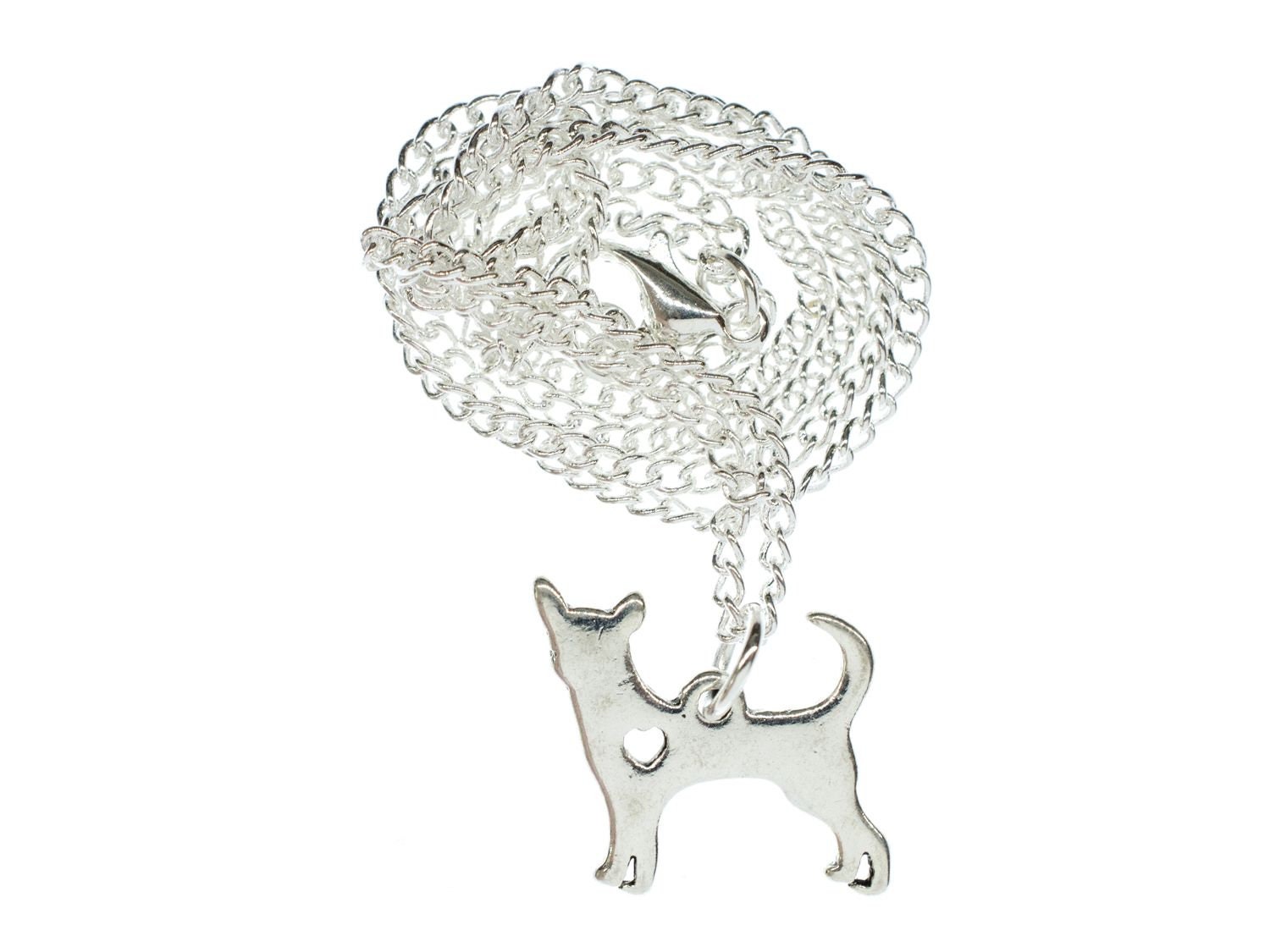 Chihuahua Hund Mit Herz Kette Halskette Miniblings 45cm Gliederkette Versilbert von Miniblings