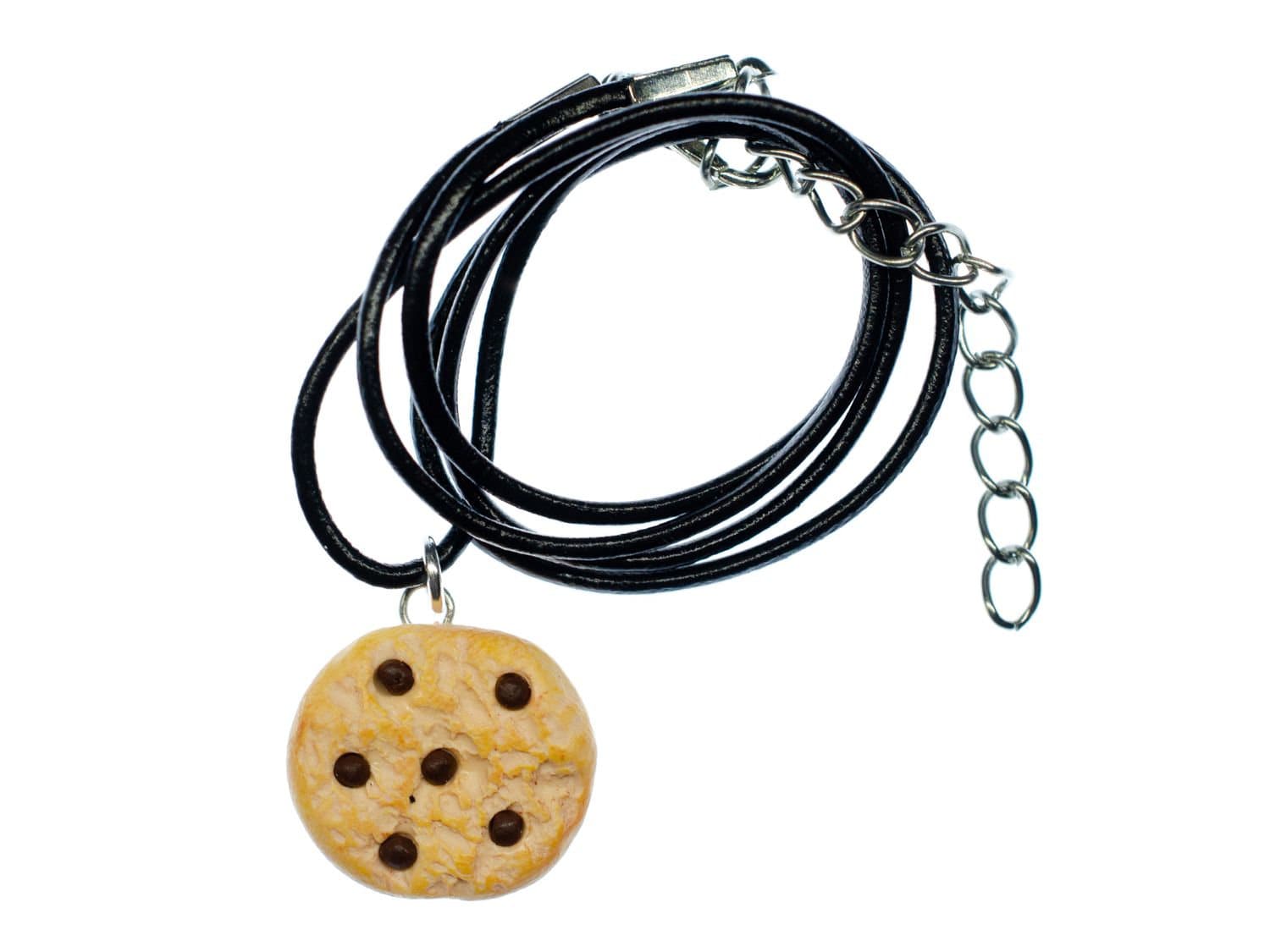 Cookie Kette Keks Miniblings Halskette Chocolate Chips Kekse Schokolade Leder von Miniblings