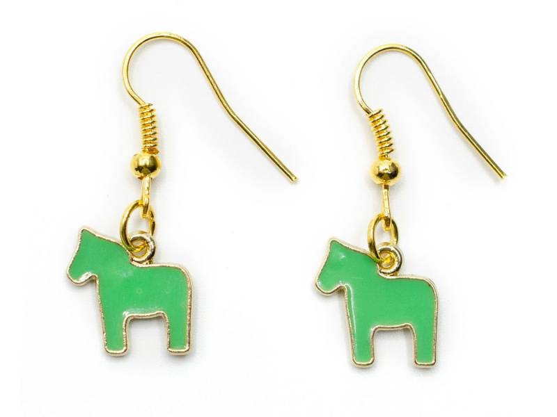 Dala Pferd Ohrringe Ohrhänger Miniblings Hänger Dalapferd Schweden Emaillrt Grün von Miniblings