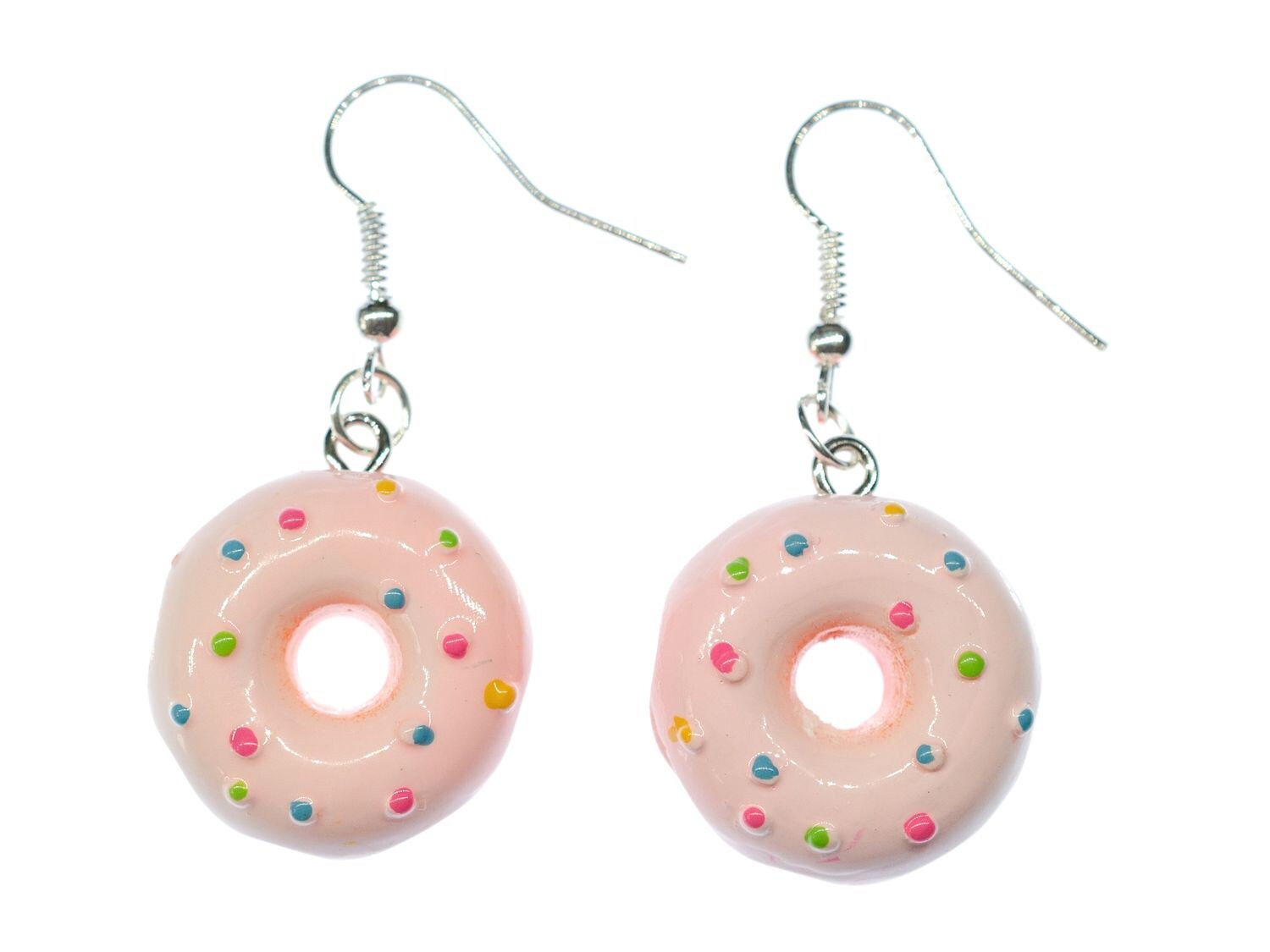 Donut Bunte Perlen Ohrringe Ohrhänger Glasur Streusel Fast Food Usa 23mm Rosa von Miniblings