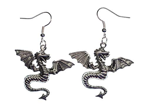 Miniblings Drachen Ohrringe Drachenohrringe Drache Fantasy Lindwurm Dino silber - Handmade Modeschmuck I Ohrhänger Ohrschmuck versilbert von Miniblings