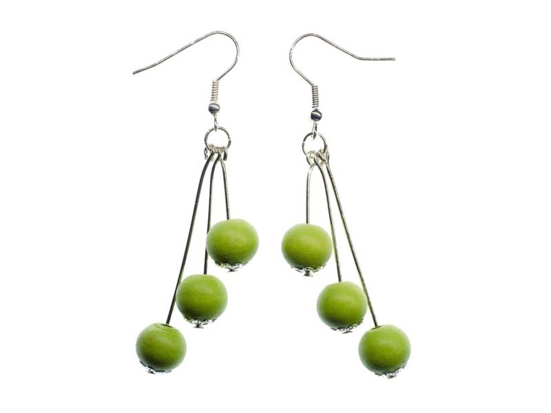 Drei Holzperlen Ohrringe Miniblings Hänger Ohrschmuck Kugel Perle Grün Dangle von Miniblings