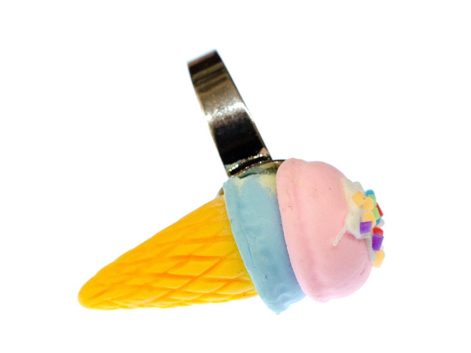 Eiscreme Ring Miniblings Fingerring Eiswaffel Waffel Eistüte Eis Creme Tüte Bunt von Miniblings