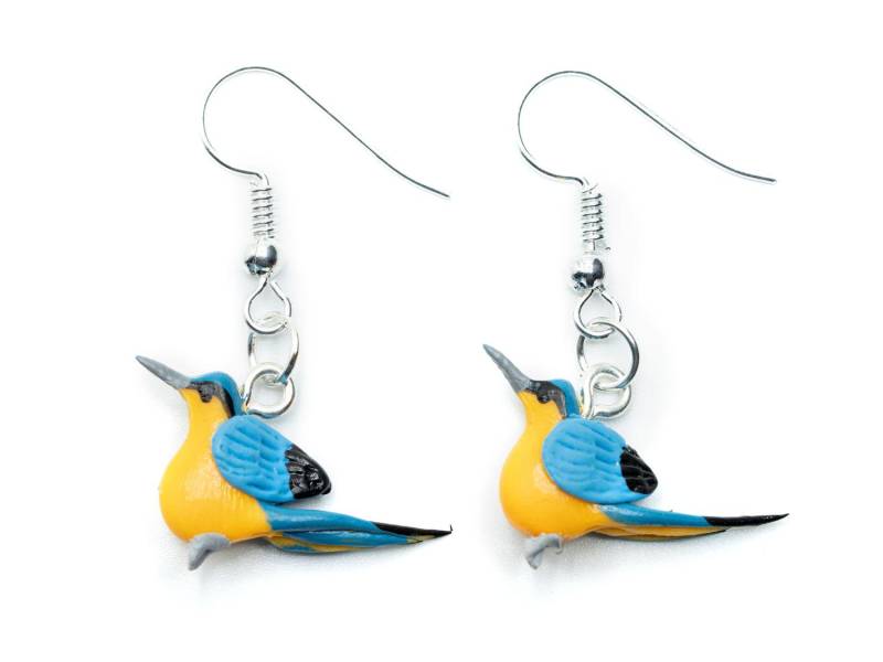 Eisvogel Ohrringe Miniblings Hänger Vogel Vögel Mini Handarbeit Gelb-Blau von Miniblings