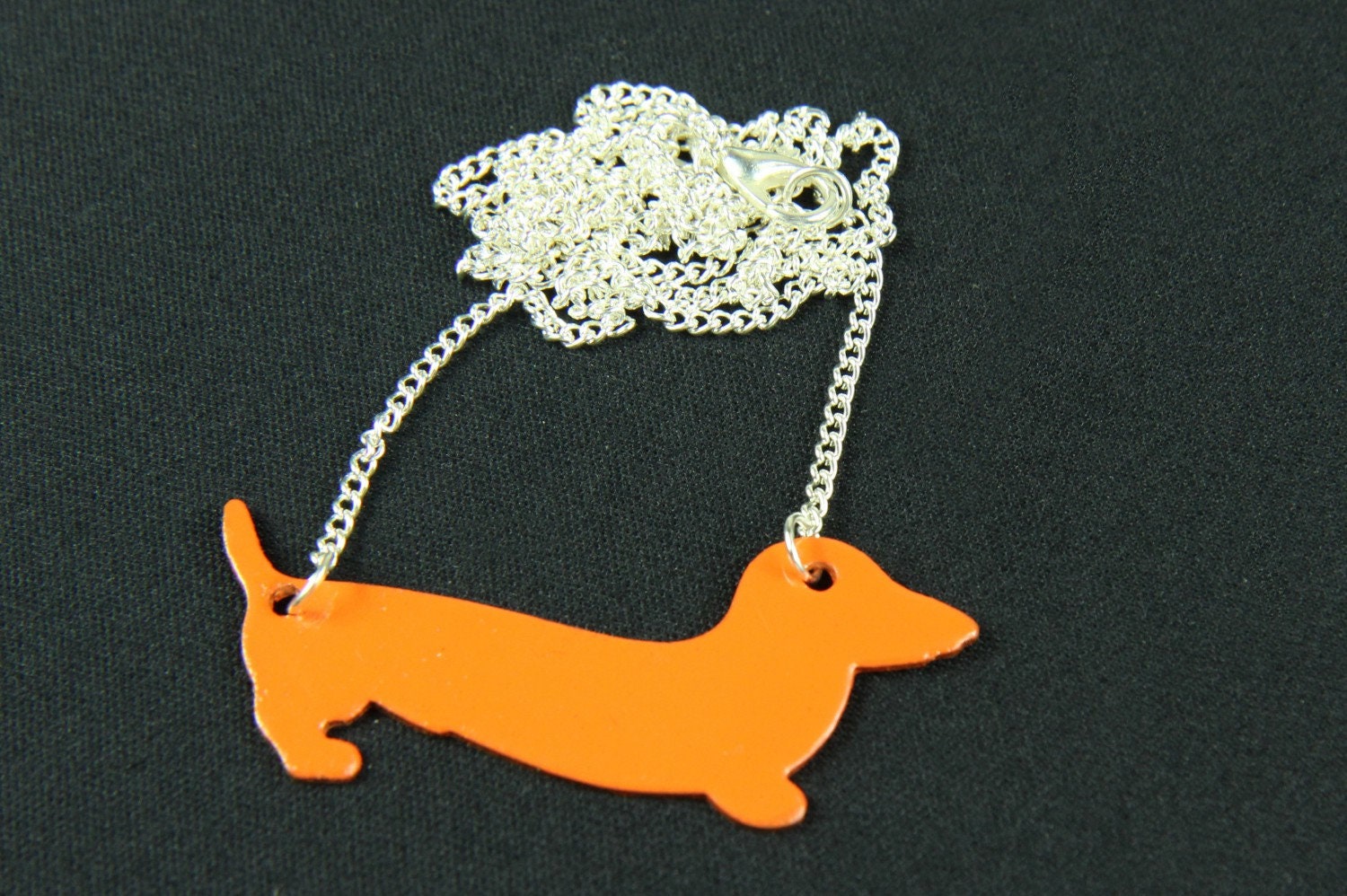 Emaille Dackel Kette 45cm Miniblings Halskette Hund Dachshund Emailliert Orange von Miniblings