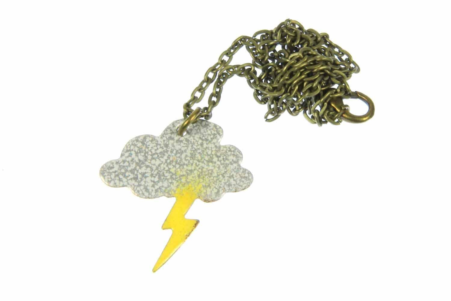 Emaille Gewitter Kette Miniblings Halskette Wolke Blitz Donner Wetter Cloud 60cm von Miniblings