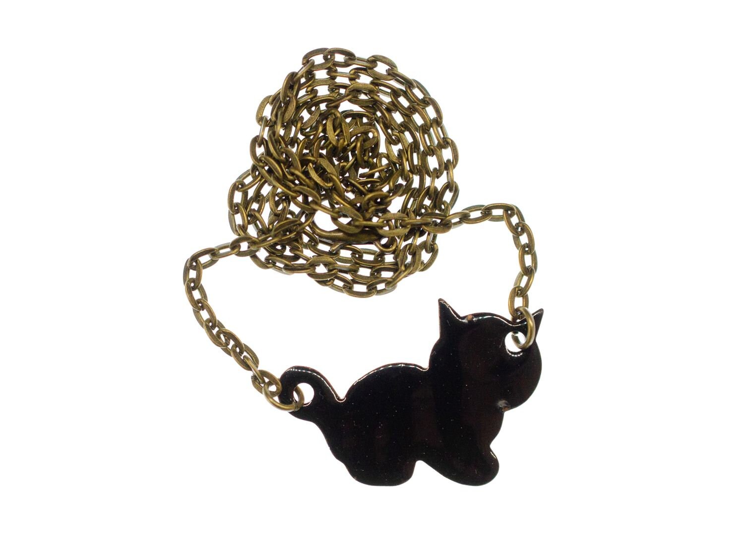 Emaille Katze Kette Miniblings Halskette Katzenkette Emailliert 45cm Cat Schwz von Miniblings