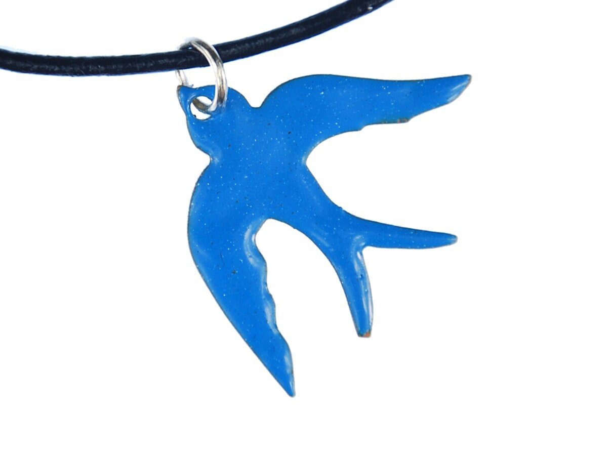 Emaille Schwalbe Kette Miniblings Halskette Schwalbenkette Vogel Lederband Blau Leder von Miniblings