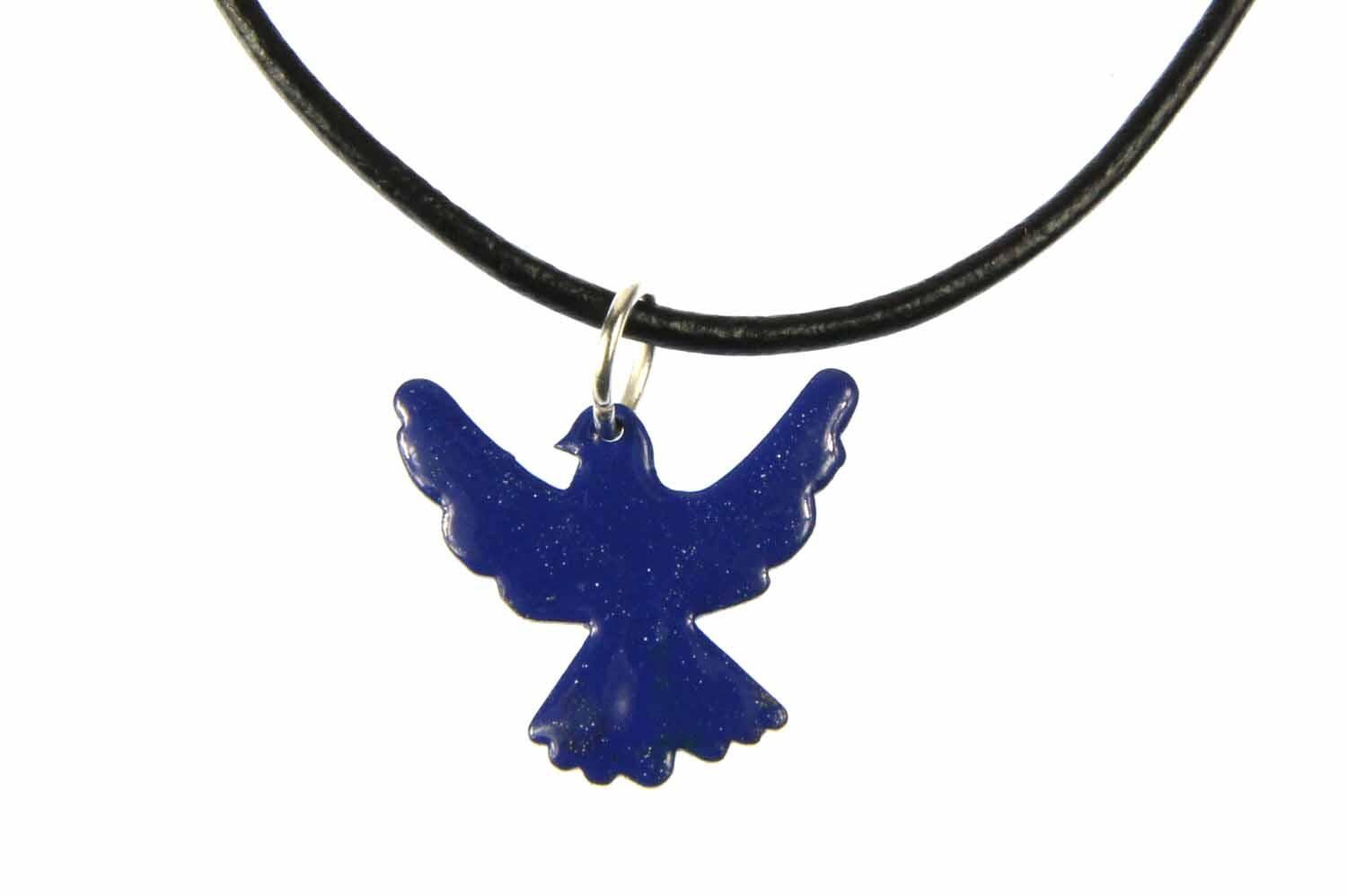 Emaille Taube Friedenstaube Kette Miniblings Halskette Vogel Lederband 45cm Blau Leder von Miniblings