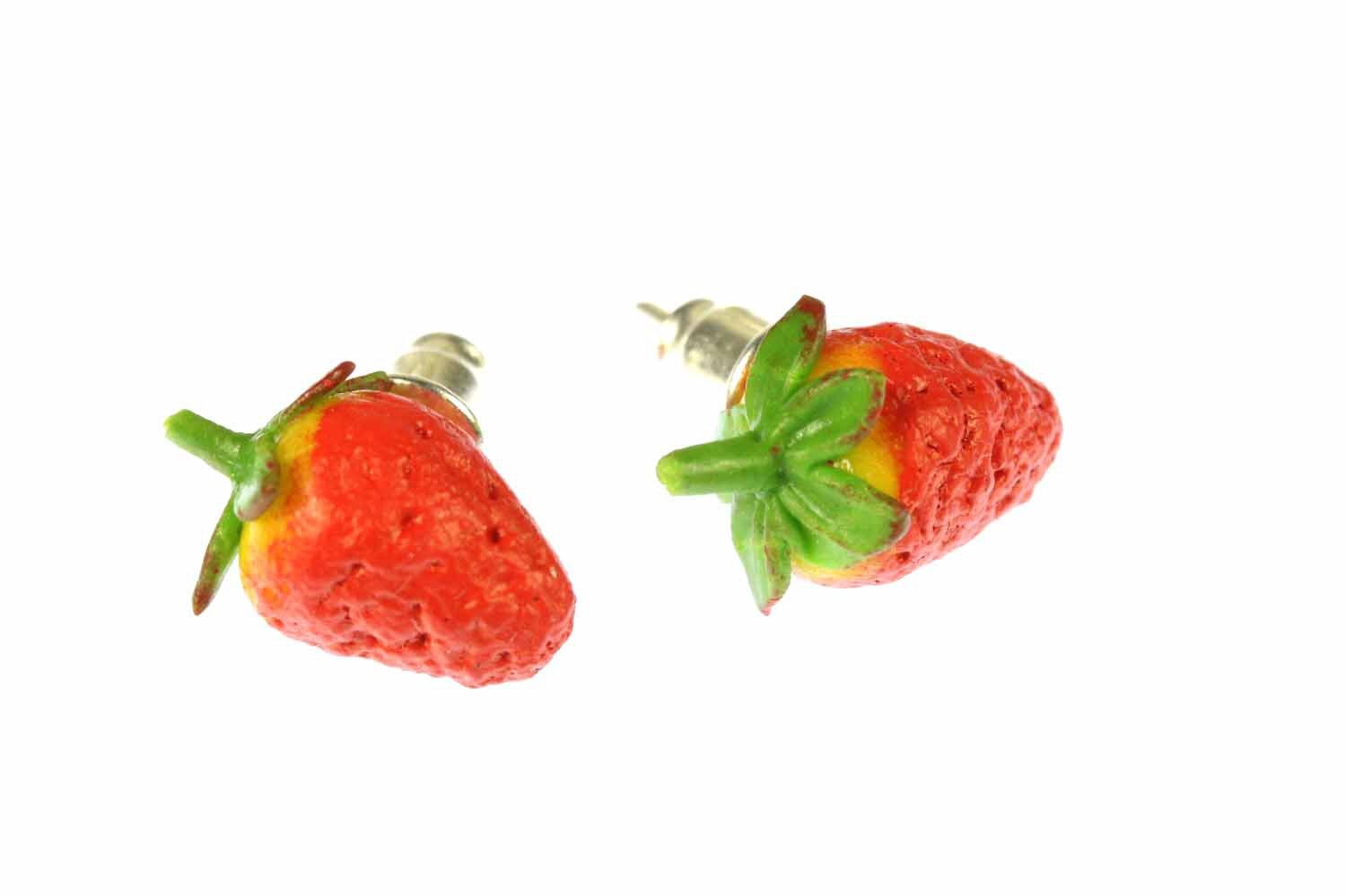 Erdbeere Ohrstecker Miniblings Stecker Ohrringe Erdbeer Beere Frucht 3D Spitz von Miniblings