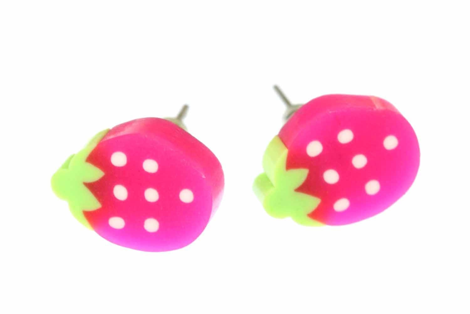 Erdbeere Ohrstecker Miniblings Stecker Ohrringe Erdbeer Beere Frucht Pink von Miniblings