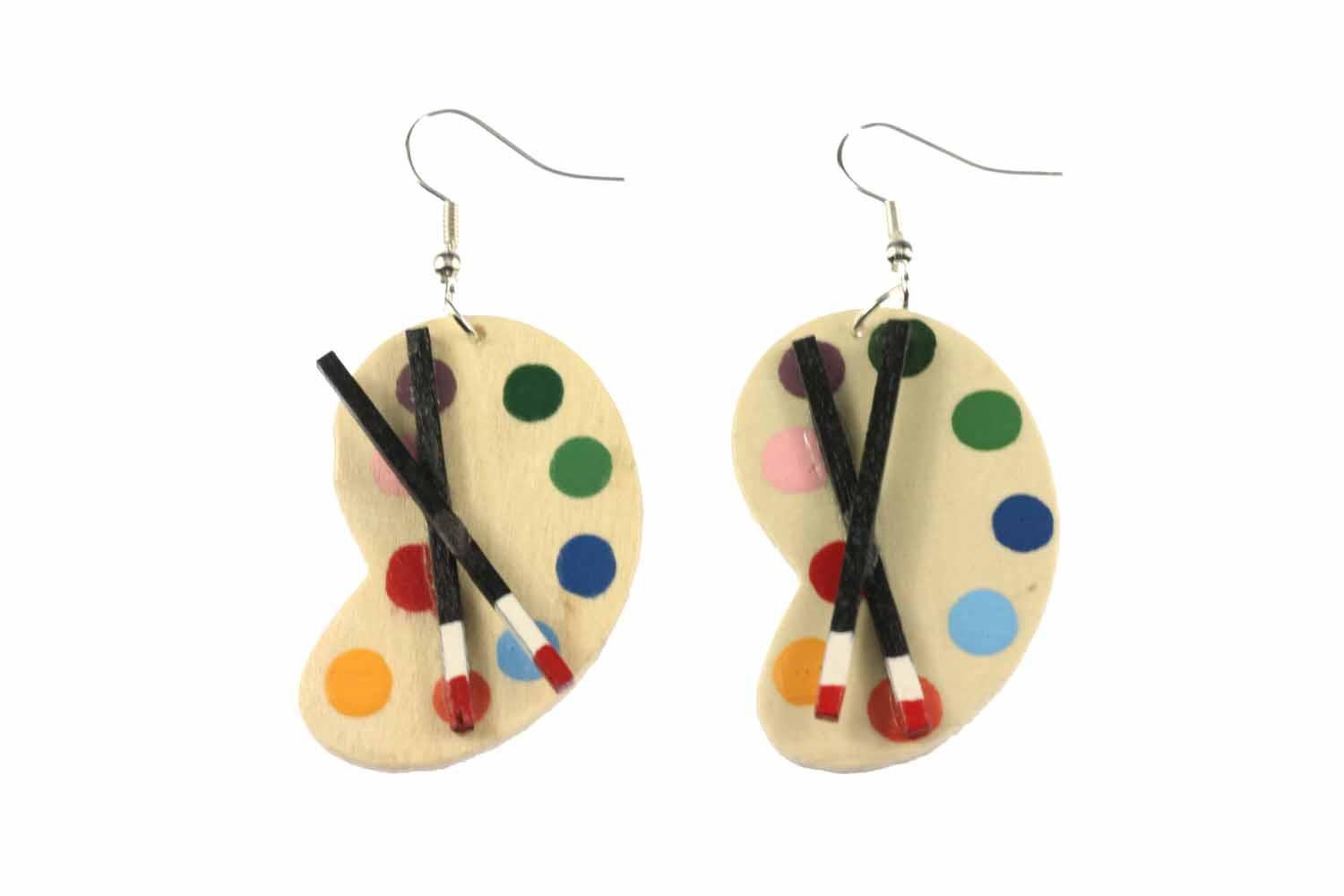 Farben Malset Ohrringe Miniblings Kunst Pinsel Maler Künstler Holz Malen Malerpalette von Miniblings