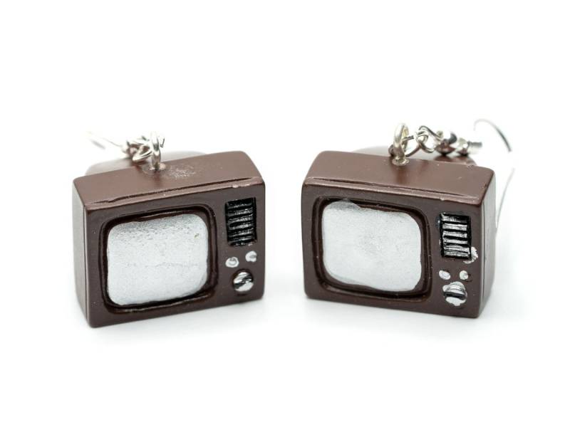 Fernseher Ohrringe Miniblings Hänger Tv 3D Retro Bildschirm Elektrogerät Braun von Miniblings