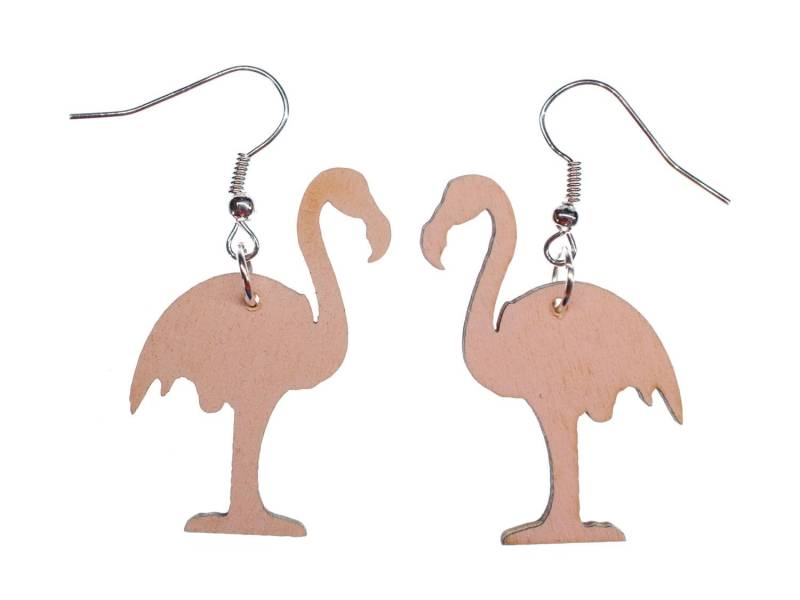 Flamingo Ohrringe Miniblings Hänger 37mm Sommer Party Vogel Kinder Holz Rosa von Miniblings
