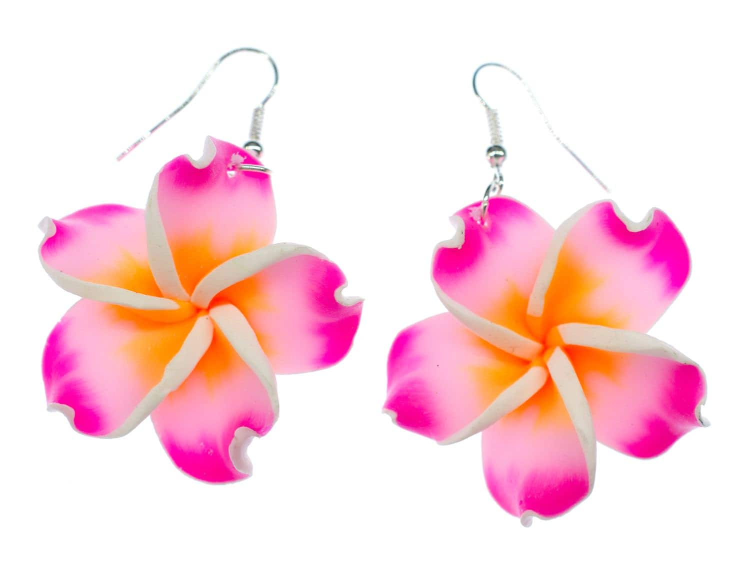 Frangipani Ohrringe Miniblings Blume Blumenohrrige Plumeria Surfing Pink Clay 40mm von Miniblings