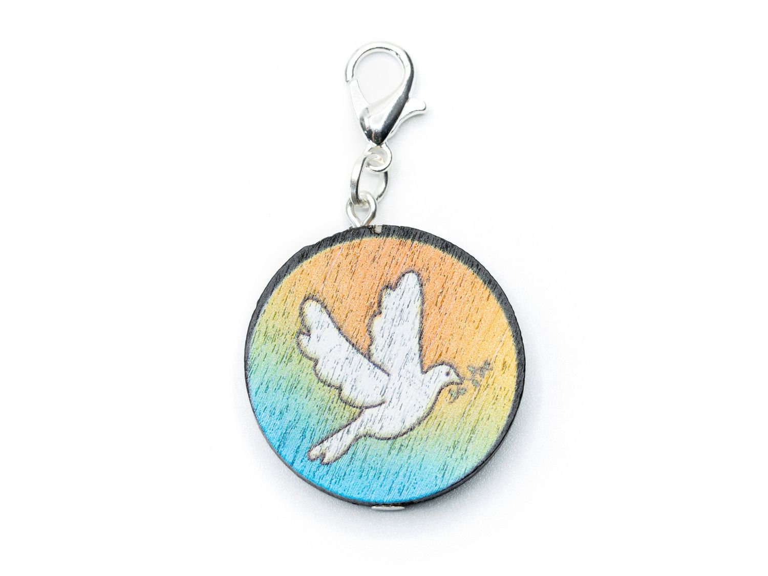 Friedenstaube Charm Miniblings Anhänger Peace Zeichen Regenbogen Rund Holz von Miniblings