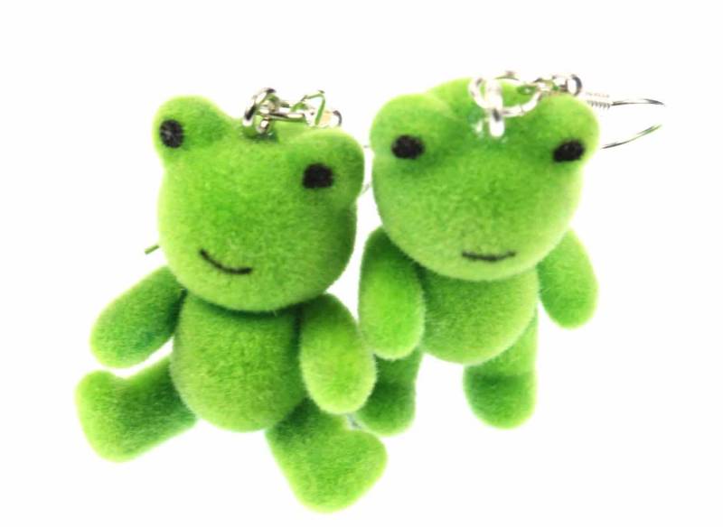 Frosch Ohrringe Frösche Miniblings Prinzessin Teddy Flock Grün Beflockt von Miniblings
