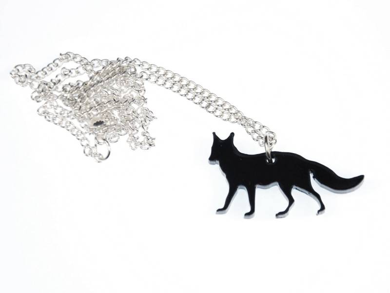 Fuchs Kette Halskette Miniblings 45cm Wald Gelasert Acrylglas Schwarz Rotfuchs von Miniblings