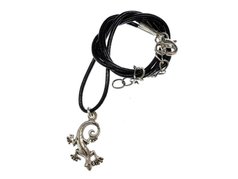 Gecko Salamander Kette Halskette Miniblings Eidechse Echse Versilbert Leder von Miniblings