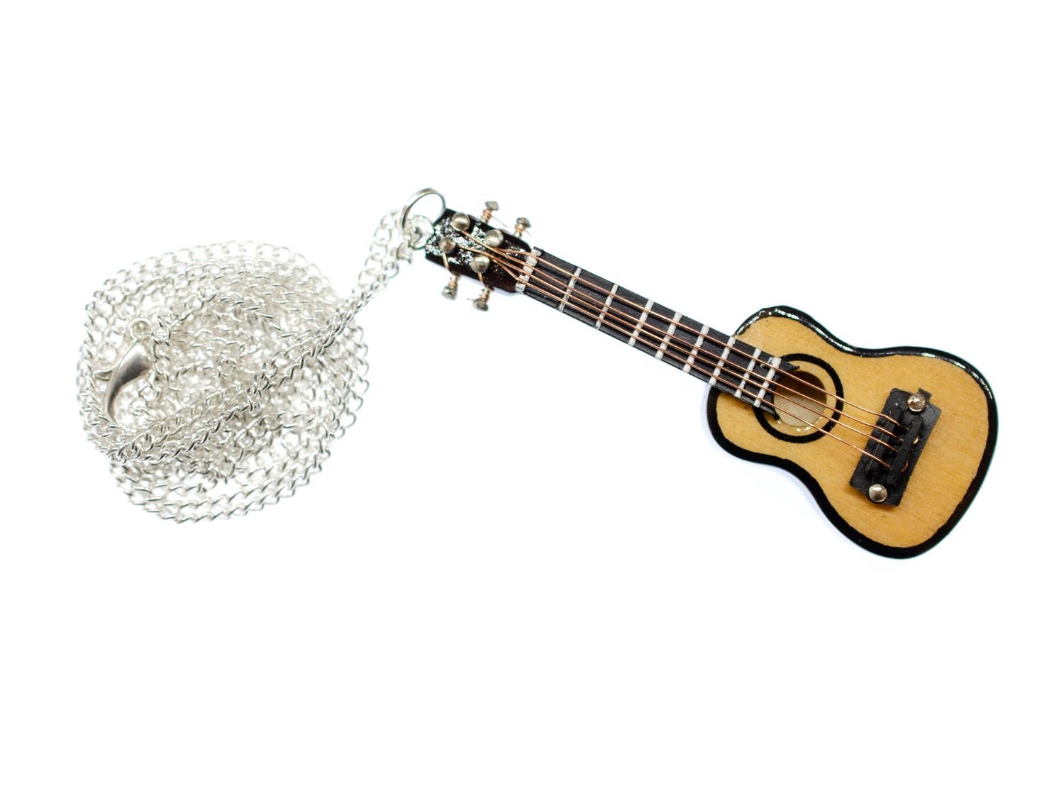 Gitarre Kette Halskette Miniblings 80cm Gitarrist Musik Akustik Holz Mit Box von Miniblings