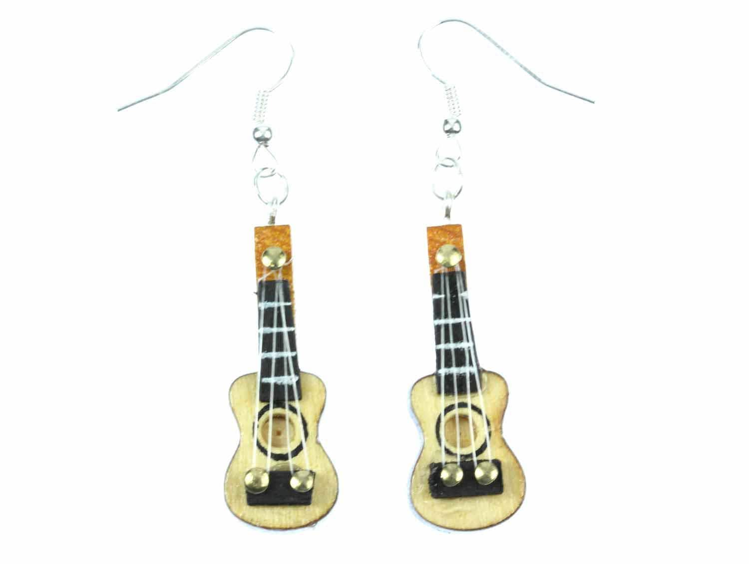 Gitarre Ohrringe Miniblings Hänger Gitarrenohrringe Gitarren Musik Musiker Holz von Miniblings