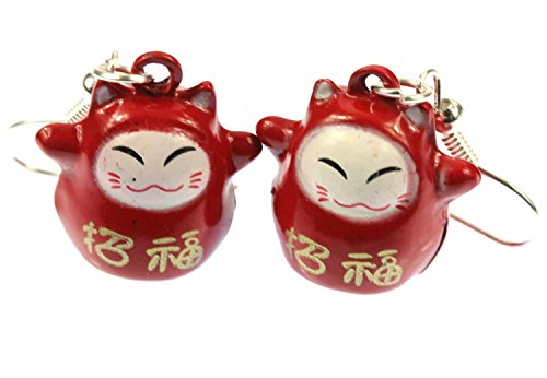 Miniblings Glückskatze Winkekatze Maneki-neko Ohrringe Hänger Manineko Manga rot - Handmade Modeschmuck I Ohrhänger Ohrschmuck versilbert von Miniblings