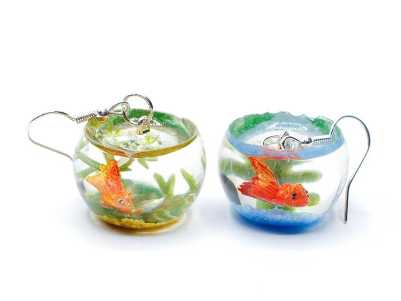 Goldfischglas Ohrringe Miniblings Hänger Fisch Koi Goldfisch Aquarium Ohne Glas von Miniblings