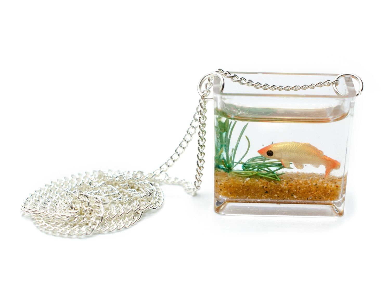 Golfischglas Kette Halskette 45cm Miniblings Fisch Goldfisch Aquarium Rechteckig von Miniblings