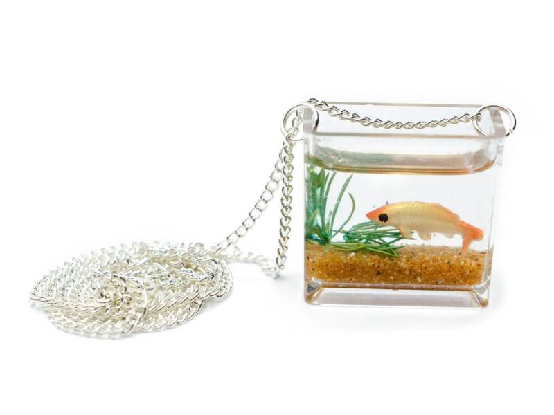 Golfischglas Kette Halskette 45cm Miniblings Fisch Goldfisch Aquarium Rechteckig von Miniblings