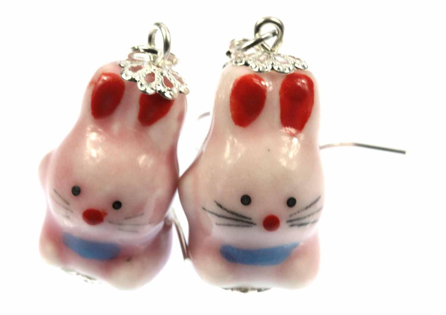 Häschen Ohrringe Hasen Osterhase Miniblings Hänger Porzellan Keramik Rosa Manga von Miniblings