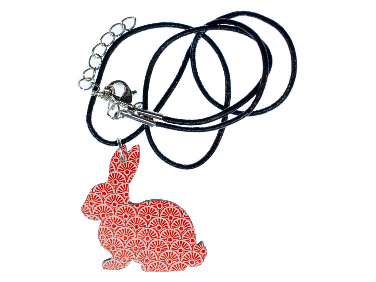 Hase Kette Halskette Miniblings 45cm Halsband Leder Osterhase Kaninchen Holz Rot von Miniblings